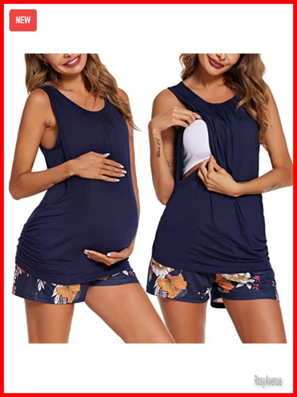 Maternity Nursing Pajama Set Sleeveless Top & Shorts with Pockets